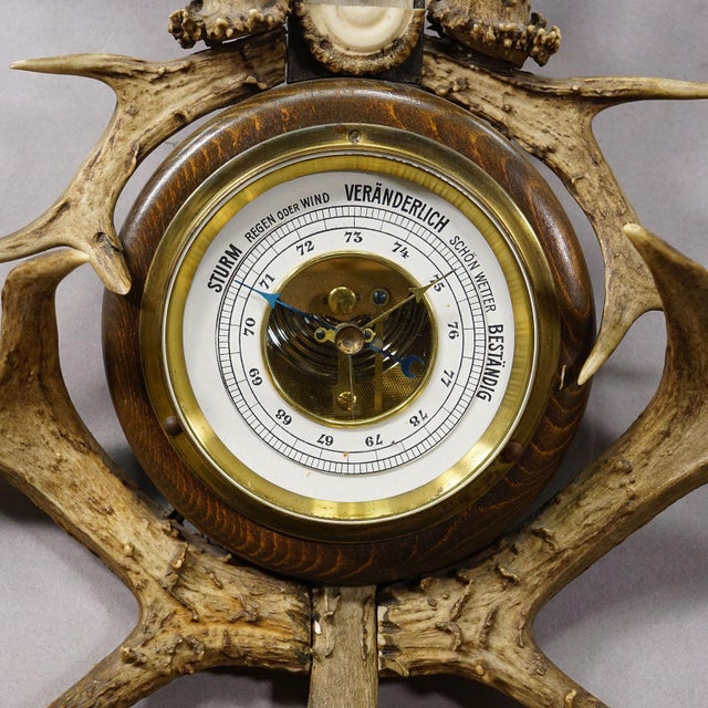 Rustic European Vintage Rustic Weather Station With Antlers For Sale - Image 3 of 4
