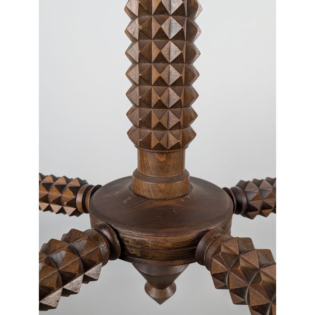 Charles Dudouyt French Brutalist Carved Wood Chandelier by Charles Dudouyt, 1940s For Sale - Image 4 of 15