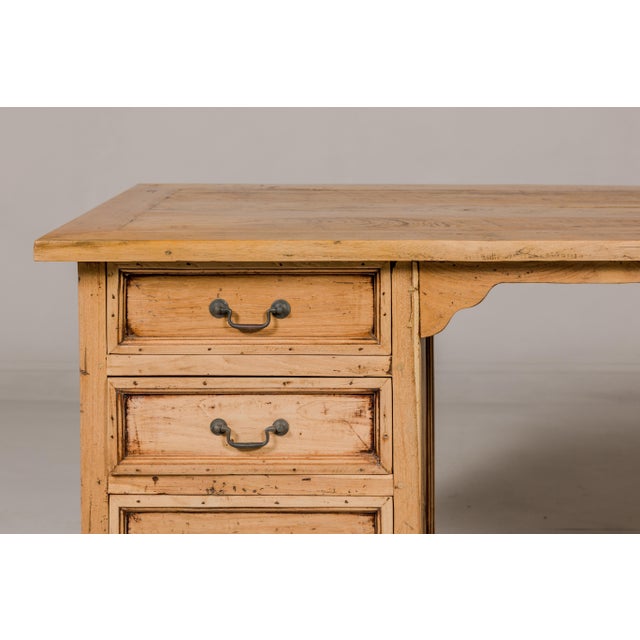 Late 20th Century Teak Kneehole Desk with Eight Drawers and Custom Bleached Finish For Sale - Image 5 of 12