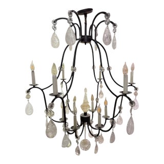 Italian Wrought Iron & Rock Crystal Chandelier - 1 of 2 Available For Sale