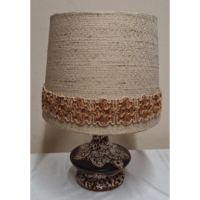 Beige German Beige-Brown Ceramic Table Lamp with Fabric Shade, 1970s For Sale - Image 8 of 9