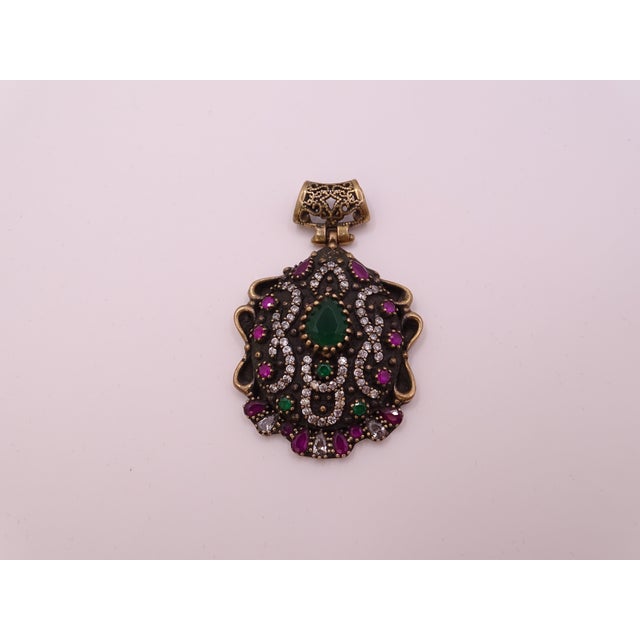 Ottoman 925 Sterling Silver Pendant in Cubic Zirconia, Emerald Root and Ruby R​root, 2000s, Italy For Sale - Image 12 of 18
