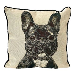 Black Bulldog / Dog Custom Pillow With Black Velvet Backing - 17' Square For Sale