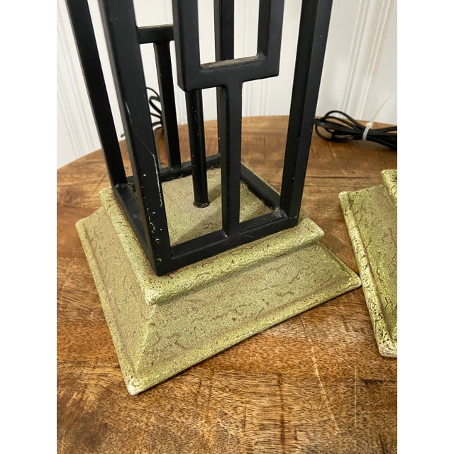 Vintage Mid Century Modern Art Deco Style Cage Lamps, a Pair For Sale - Image 4 of 7