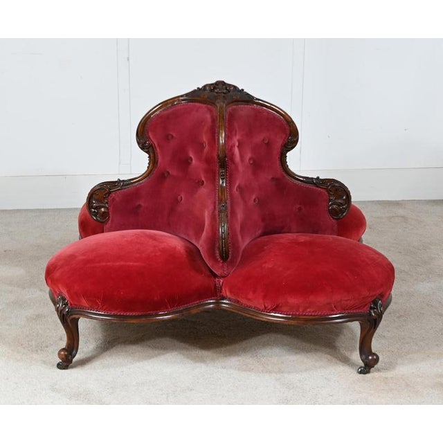 Victorian Conversation Seat Settee Couch Tete-a-Tete in Mahogany, 1860 For Sale - Image 5 of 8