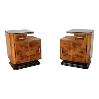Vintage Burl Walnut Nightstands by Jindřich Halabala for Up Závody, 1957, Set of 2 For Sale