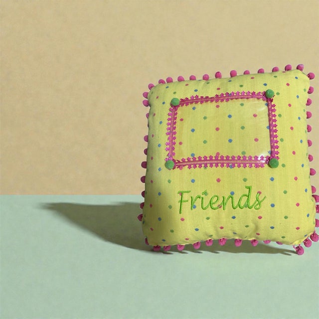 Vintage Polka Dot Friends Pillows With Photo Insert 14x14 For Sale - Image 6 of 10