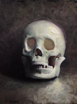 Busted Jaw by Matteo Di Ventra | Oil on linen board Still life of a human skull