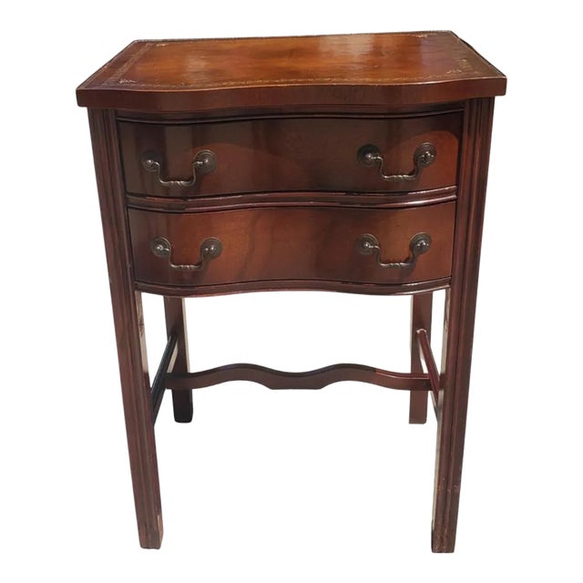 Two-Drawer Serpentine Mahogany Chippendale Side Table With Stenciled Leather Top For Sale