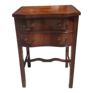 Two-Drawer Serpentine Mahogany Chippendale Side Table With Stenciled Leather Top