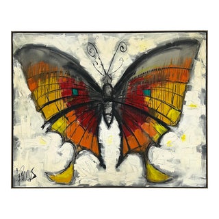 Large Vintage Lee Reynolds Abstract Butterfly Painting, Framed For Sale