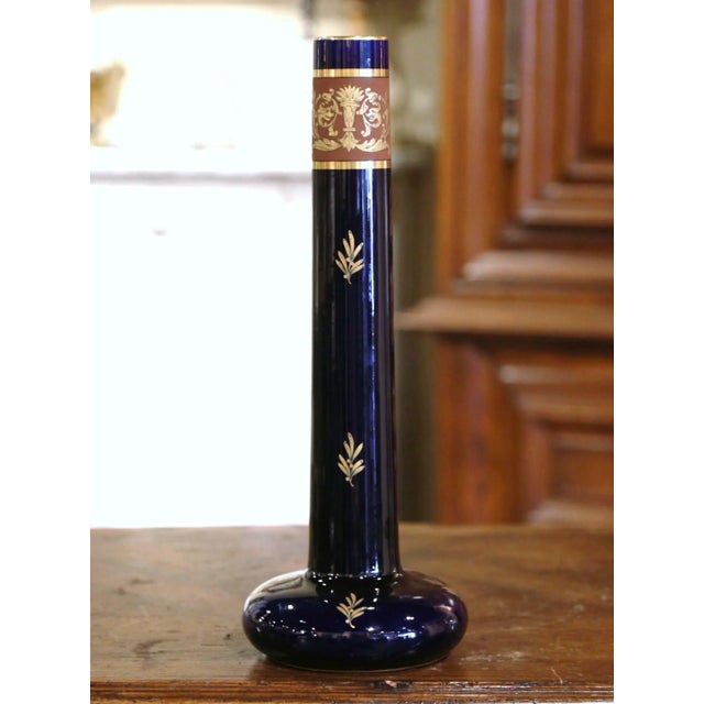 Ceramic 19th Century French Cobalt Blue and Gilt Porcelain Neoclassical Vase For Sale - Image 7 of 9