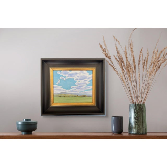 Contemporary Bow Mar Skies by Michael Magrin | Oil on Linen Landscape with blue sky and grassy fields For Sale - Image 3 of 5
