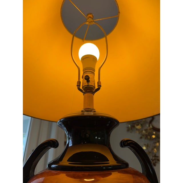 Beautiful vintage Frederick Cooper Chicago table lamp featuring a striking faux-burl wood finish with glossy black...