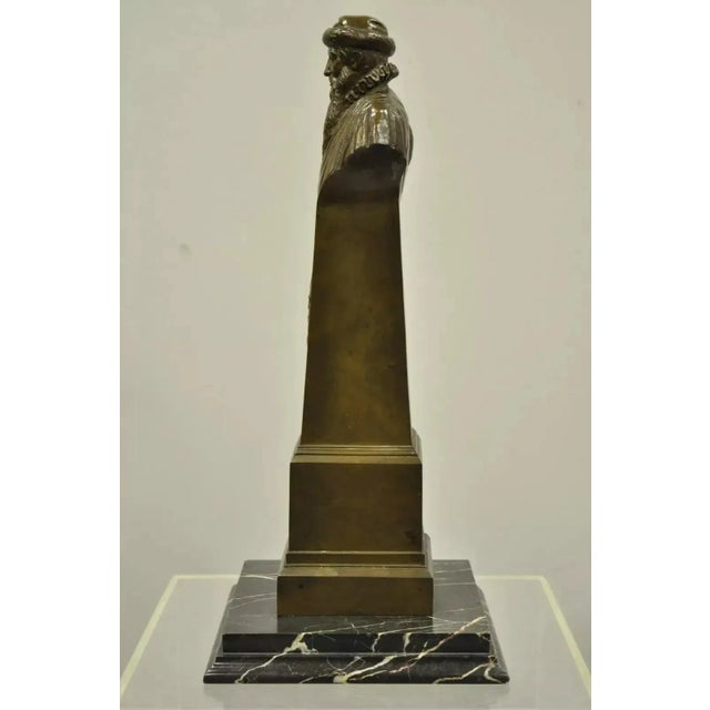 Metal Antique Bronze and Marble 23" Bust of Elizabethan Man by Arthur Konn, C. 1920 For Sale - Image 7 of 12