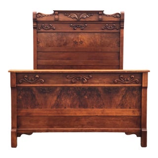 Antique Victorian Full Size Mahogany and Walnut Bed For Sale
