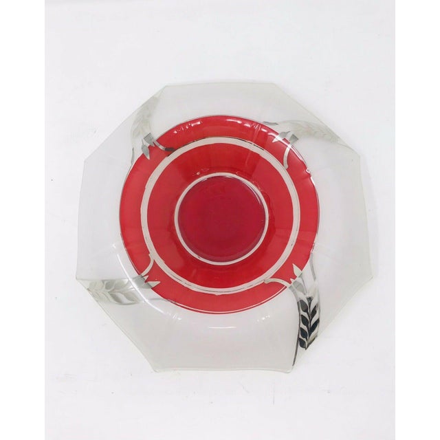 Art Deco 1920s Art Deco Red White Silver Glass Bowl For Sale - Image 3 of 12