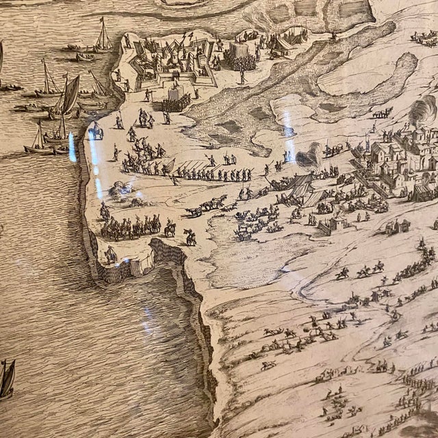 Monumental 17th Century Framed Map Etching "Rupellae Obsidio" by Jacques Callot For Sale - Image 10 of 18
