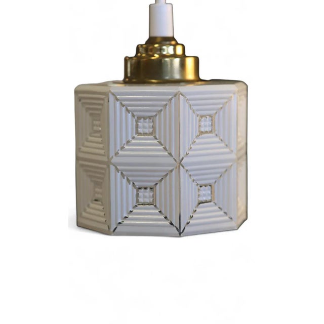 Gold Hanging Window Lamp in White and Clear Glass, 1960s For Sale - Image 8 of 10