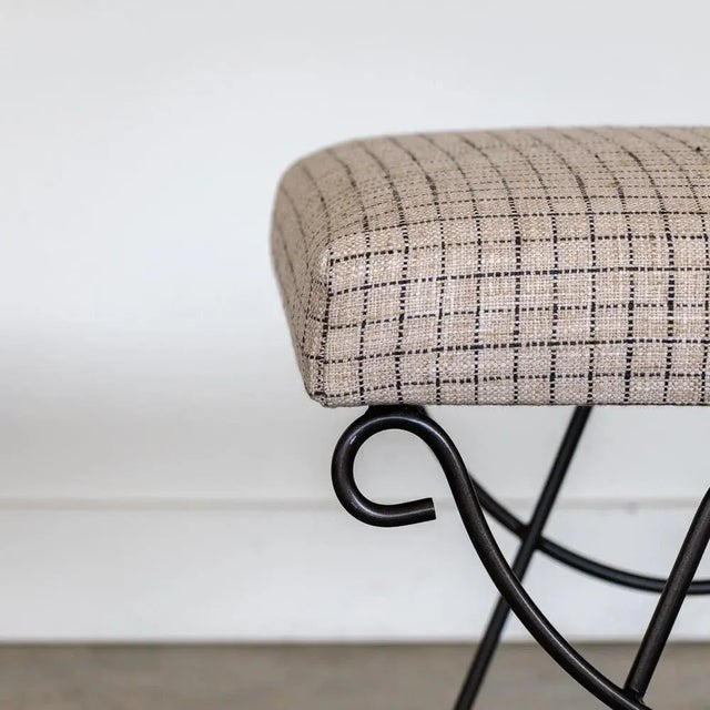 Linen Panoplie Iron Loop Stool, Linen Check For Sale - Image 8 of 8