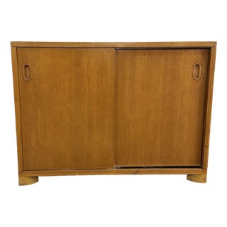 Mid Century John Widdicomb Walnut Sideboard Chest With Sliding Doors For Sale