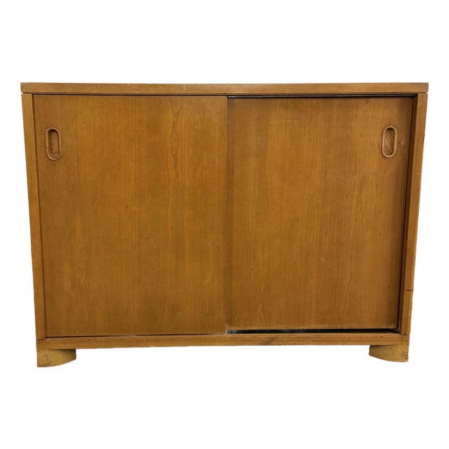 Mid Century John Widdicomb Walnut Sideboard Chest With Sliding Doors For Sale