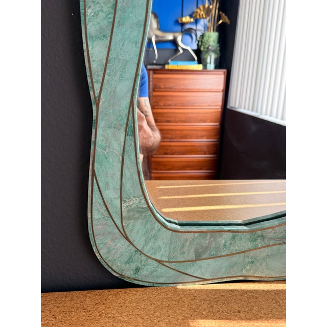 1980s 1980s Tessellated Green Stone Monstera Leaf Wall Mirror For Sale - Image 5 of 12