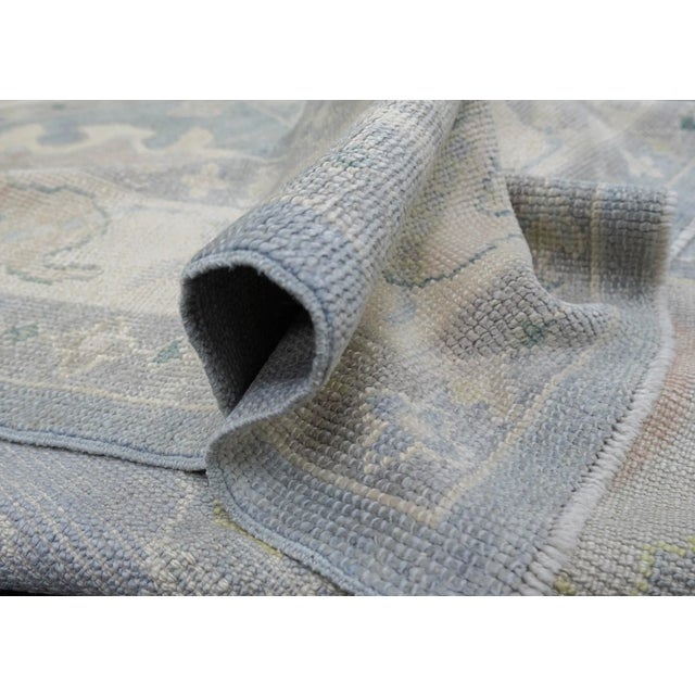 Early 21st Century Turkish Oushak Rug Faded Blue Ivory Handwoven Wool Rug 5'5" X 7' For Sale - Image 5 of 8