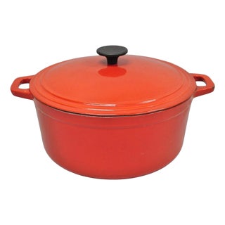 Late 20th Century Martha Stewart Collection Red Cast Iron Dutch Oven Covered Pot For Sale