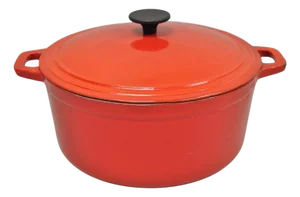 Late 20th Century Martha Stewart Collection Red Cast Iron Dutch Oven Covered Pot