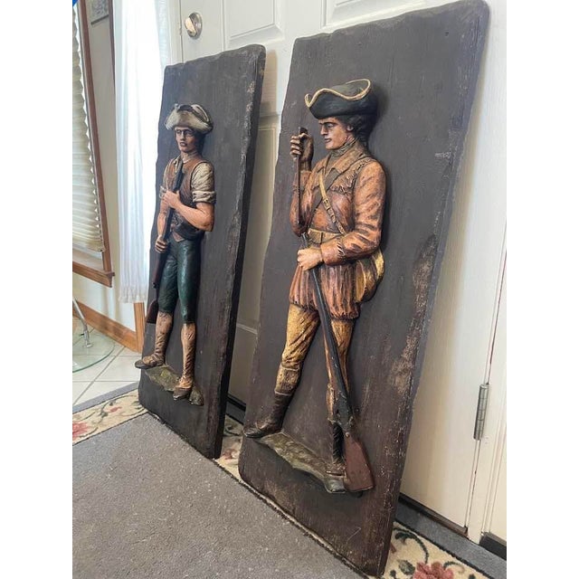 Pair of Large HTF Midcentury 1960s American Revolutionary War Minutemen Soldiers 3d Wall Decor Rough Luxe Appeal For Sale - Image 4 of 10