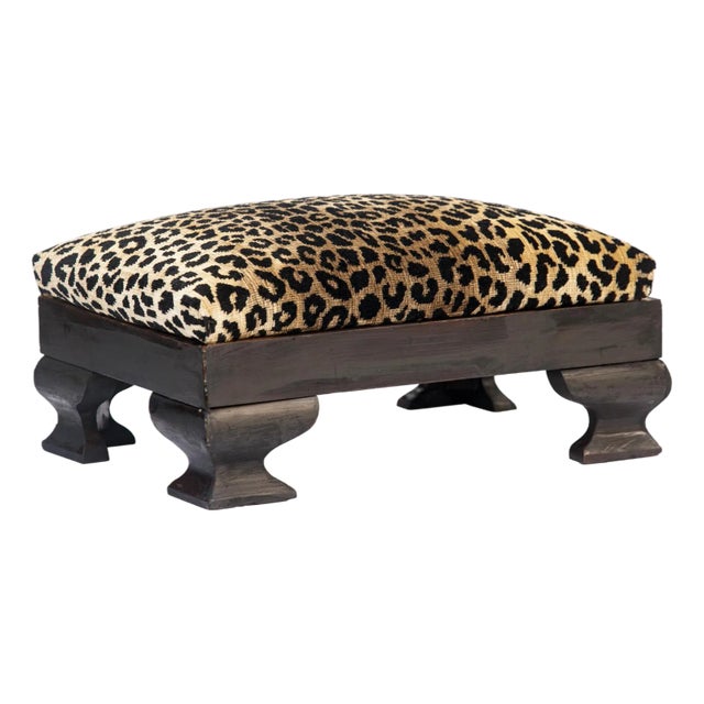 Late 19th Century Empire Mahogany Footstool With Clarence House Leopard Velvet For Sale