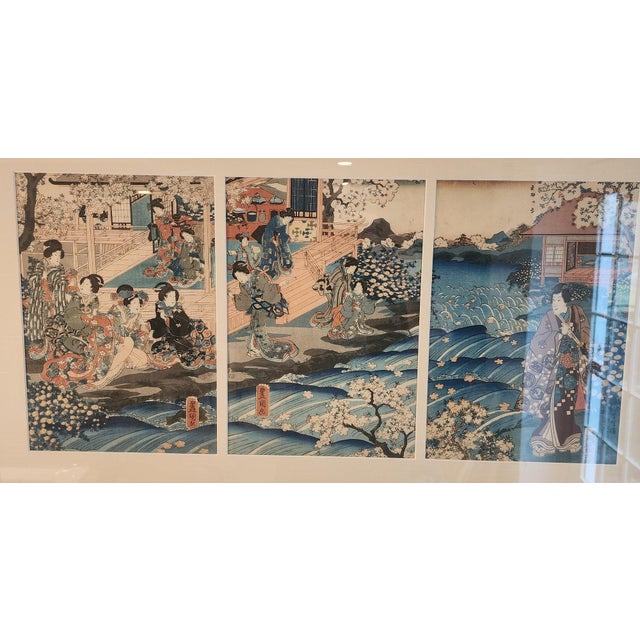 Japanese 19th Century Custom Framed Utagawa Kunisada Wood Block Print For Sale - Image 3 of 11