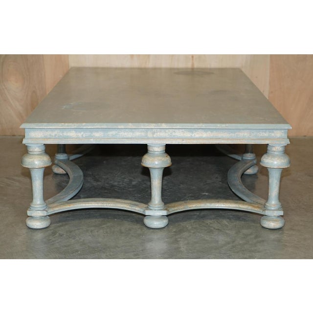Solid Six Pillar French Country House Coffee Table in Original Paint For Sale - Image 17 of 18