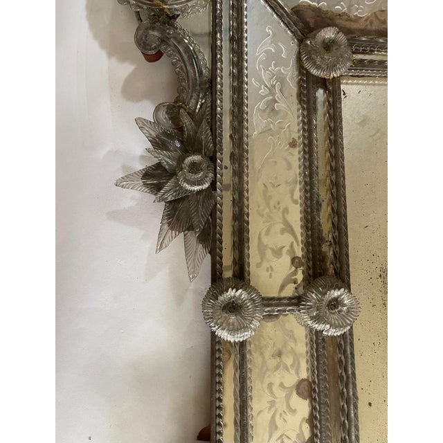 Venetian Mirror in Engraved Glass with Applied Flowers, 1890s For Sale - Image 11 of 18