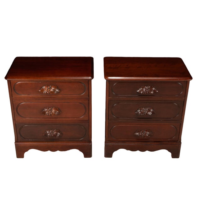 Mid 20th Century Carl Forslund Three Drawer Side Table Chest Nightstands in Cherry - A Pair For Sale - Image 4 of 11