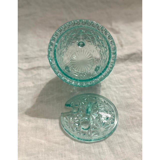 Farmhouse Vintage Light Teal Daisy Dot Depression Glass Sugar Dish For Sale - Image 3 of 5