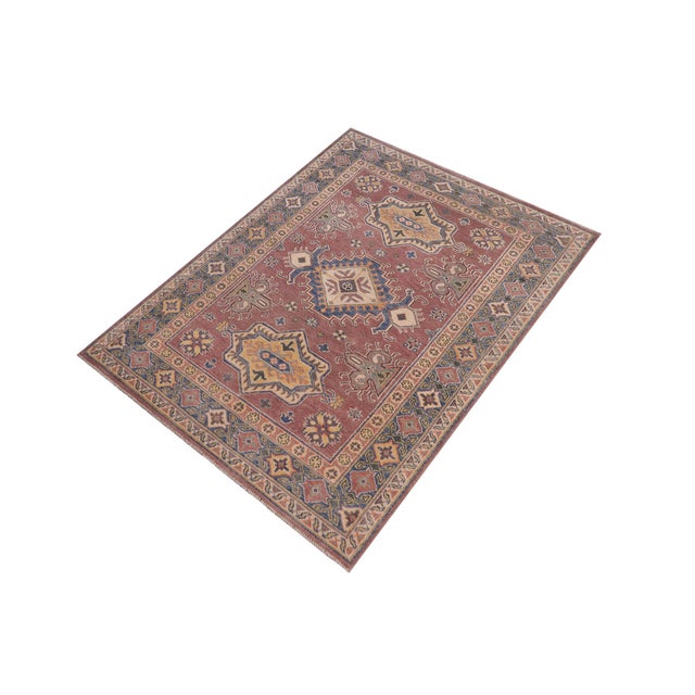 Bohemian Kazak Tribal Light Purpl/Light Blue Wool Rug - 4'0''x5'9'' For Sale - Image 9 of 10