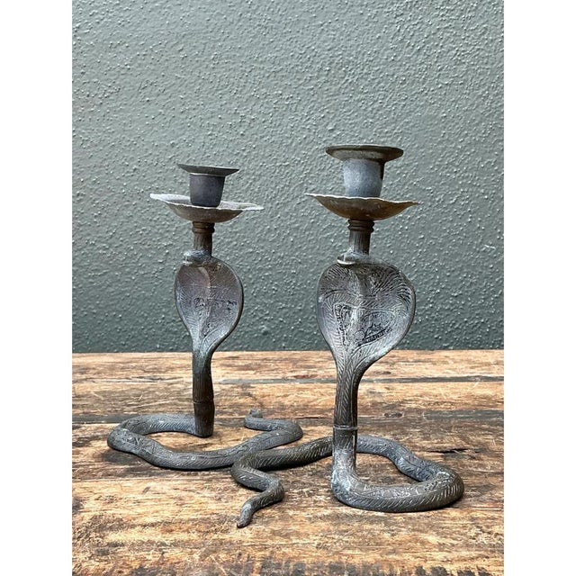 Ebony Vintage Cobra Form Metal Candle Holders For Sale - Image 8 of 12
