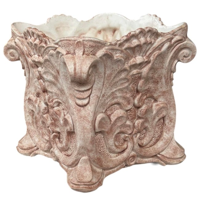 Beautiful vintage Italian ceramic pot. Scroll motif that resembles a Corinthian capital.
