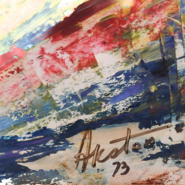 Framed Signed J. Akston "Untitled, 1973" Mixed Media Artwork For Sale - Image 4 of 11