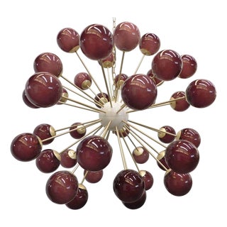 21st Century Nova Satin Brass Frosted Amethyst Murano Sputnik Chandelier by Fabio LTD For Sale
