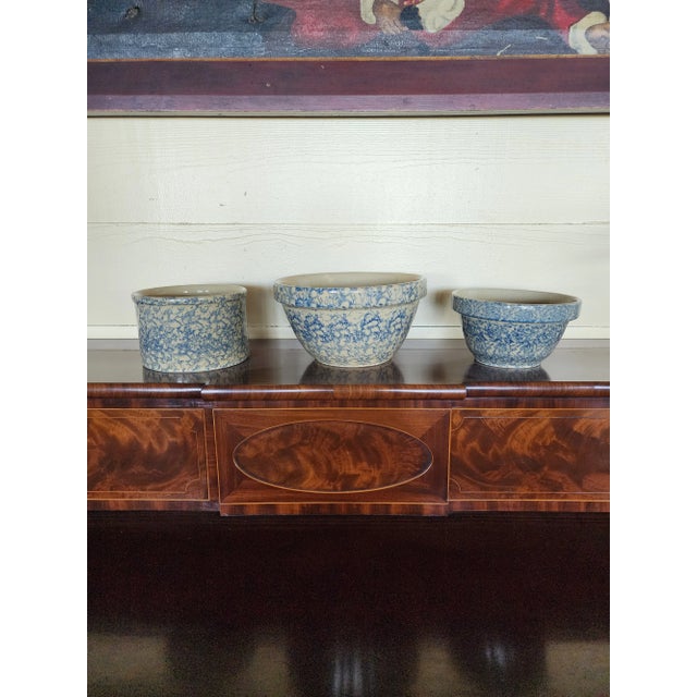1960s Three Vintage Roseville Robinson Ransbottom Blue Sponngeware Bowls For Sale - Image 5 of 7