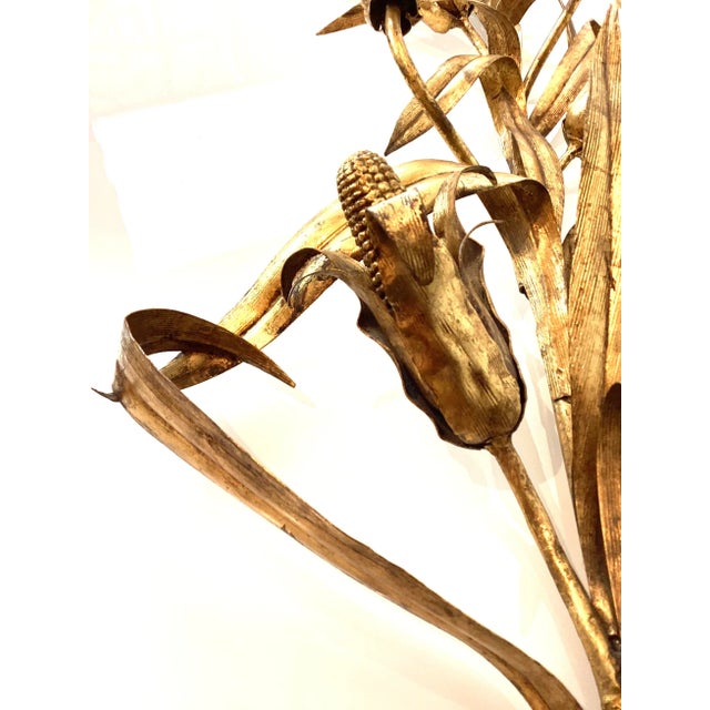 Metal 1960s Vintage Italian Gold Gilded Corn Husk Large Wall Sconces - a Pair For Sale - Image 7 of 10