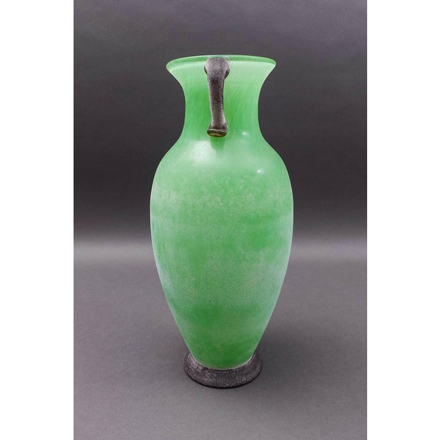 Mid 20th Century Murano Italian Vintage Mid-Century Green Scavo Art Glass Amphora Vase For Sale - Image 5 of 7