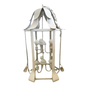 Mid 20th Century Metal & Glass Lantern Chandelier, 6 Lights