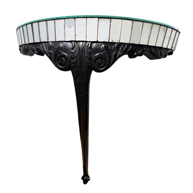 Ebonised Carved Wood & Mirror Console Tables, 1940s, Set of 2 For Sale - Image 4 of 7