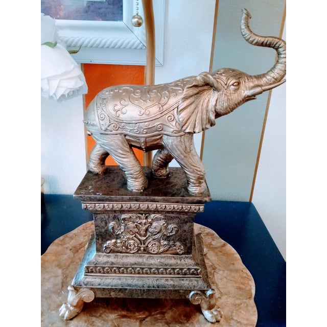 Vintage Frederick Cooper Elephant Table Lamp W/ Burlap Shade Chairish