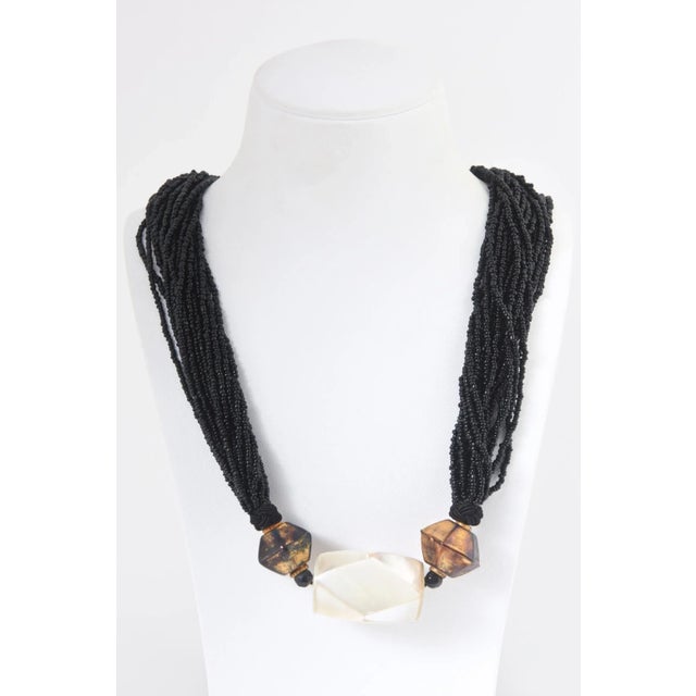 Long Multi-Strand Black Bead Mother of Pearl Necklace For Sale In Miami - Image 6 of 8