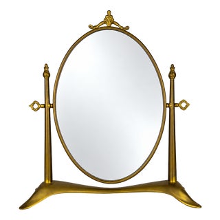 Vintage Tabletop Vanity Mirror in Brass, Italy, 1950s For Sale